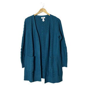 DENIM & CO Long Sleeve Open Front Cardigan Rich Teal S